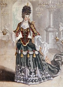 Mademoiselle Desmatins in der Rolle der Psyche in Lullys Oper, ca. 1703 von French School