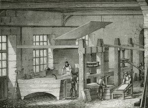 Papierherstellung von Hand durch Sieben von Zellstoff. Gravur um 1870.