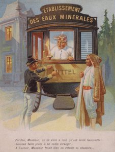 Mann wird gebeten, sein Zimmer mit einem Fremden zu teilen (Chromolithografie) von French School