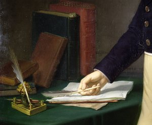 Mann, der einen Stift in der rechten Hand hält, ca. 1830-40 von French School