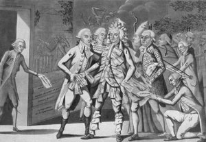 Mann in Assignaten: Gruppe von Abgeordneten auf der Suche nach einem Brissoter (Jacques Pierre Brissot de Warville 1754-1793) von French School