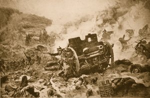 Mann gegen Mann! Französische Infanterie verfolgt eine fliehende deutsche Batterie in einem regennassen Tal der Argonnen, 1914-19
