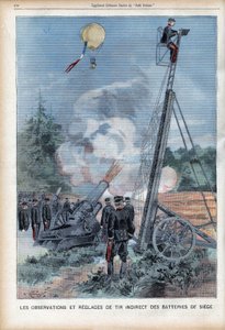 Manöver und Beobachtung durch die französische Armee in Langres mit einer Gugumus-Leiter, um das Schießen der Kanonen zu testen, in „Le Petit Parisien“, am 26.08.1906