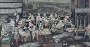 Herstellung von Spielkarten in einem Haus am Place Dauphine, Entwurf für einen Fächer, ca. 1680 von French School