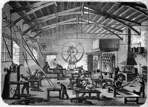 Herstellung von Jalousien in den Werkstätten von Hippolyte Chameroy von French School