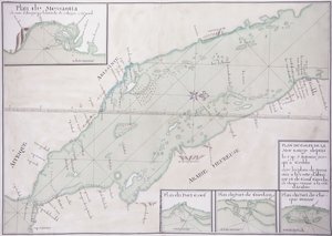 Manuskriptkarte des südlichen Teils des Roten Meeres vom Horn von Afrika und Jemen bis nach Dschidda, ca. 1740 von French School