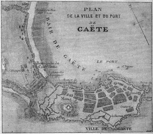 Karte der Stadt und des Hafens von Gaeta, Italien. von French School