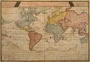 Karte der Welthandelsrouten, Kartographie von Pierre Duval, veröffentlicht 1686, Paris (Farbstich)