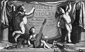 Marin Marais, Frontispiz von „Pieces a une et feux viololes“
