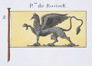 Seeflagge mit Greifenemblem, das das Wappen von Rostock darstellt, aus einem französischen Flaggenbuch, ca. 1819 von French School
