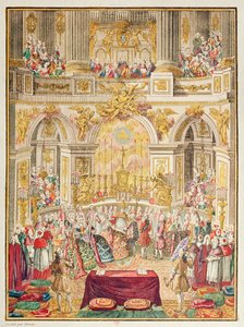 Hochzeit des Dauphins von Frankreich (zukünftiger Ludwig XVI.) mit Erzherzogin Marie-Antoinette in der Kapelle von Versailles am 16. Mai 1770 von French School