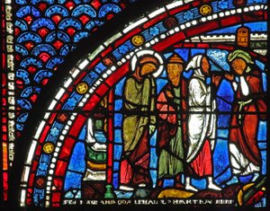 Maria-Magdalena-Fenster: Maria beim Begräbnis von Lazarus von French School
