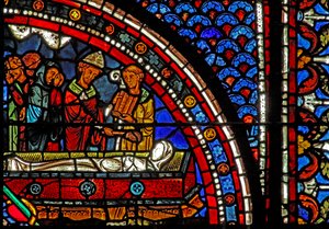 Maria-Magdalena-Fenster: Geistliche beim Begräbnis von Lazarus