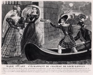Mary Stuart (1542-87) flieht aus Schloss Loch Leven von French School
