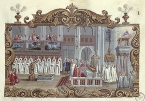 Messe zu Ehren von St. Genevieve, aus einem Manuskript, 1709 von French School