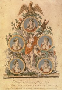 Medaillons, die die Mitglieder der kaiserlichen Familie Napoleons I. darstellen: Kaiserin Josephine; Marie Julie, Frau von Joseph Napoleon; König von Neapel; Augusta Amelia von Bayern; Frederica Catherine von Württemberg