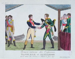 Treffen zwischen Napoleon I. und Alexander I. in Tilsit, 25. Juni 1807 von French School