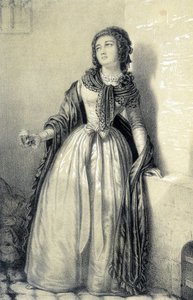 Melle (Mademoiselle) de Sombreuil im Gefängnis der Abtei Saint Germain trinkt das Glas Blut, um ihren Vater vor den Händen der Revolutionäre zu retten - in „Galerie historique de la Révolution Française“ von Albert Maurin, ed. Paris 1843 von French School