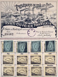 Mitgliedskarte der Französischen Arbeiterpartei während der Führung von Jules Guesde (1845-1922) 1901 von French School