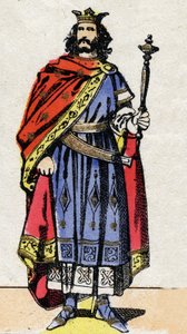 Merowingische Dynastie: Porträt von Chilperich II (ca. 700-721), König der Franken von 715 bis 721. Epinal-Bild aus dem späten 19. Jahrhundert. Private Sammlung von French School