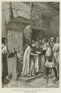 Messire Jean De Hainault besucht die Königin (Stich) von French School