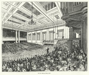 Treffen der Anti-Corn Law League in Exeter Hall, London von French School