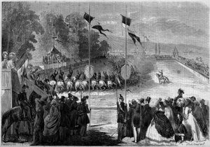 Militärkarussell ausgeführt von den Schülern von Saint Cyr. Morbihan (56), 31. August 1861. Gravur in Le Monde Illustré Nr. 230 vom 7. September 1861