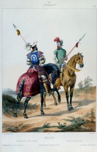 Militäruniformen: Milizen unter Franz I., Armbrustschütze der Stadt Paris und Bogenschütze des Hinterbanns im Jahr 1547 von French School