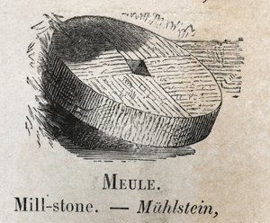 Mühlstein in „Das Vokabular illustriert gebräuchliche Wörter“ von Armand Le-Brun. 1890 von French School