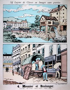 Müller und Bäcker, Illustration aus einem Grundschulbuch, um 1900 von French School