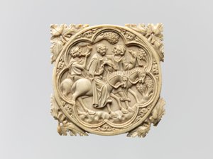 Spiegelgehäuse mit einer Falkenjagdgesellschaft, 1330-60 von French School