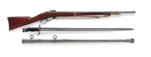 Modell 1854 Pinfire Fusil Lance de Cent-Gardes mit seltenem Schwert-Bajonett, ca. 1856 von French School