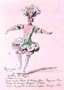 Monsieur Leger als Zephyr, in Nais, ein Libretto von Cahusac, komponiert von Jean-Philippe Rameau 1764 (Farbstich) von French School