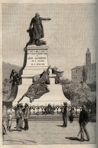 Denkmal für Léon Gambetta (1838-1882) von Alexandre Falguière (1831-1900) - Cahors - Gravur in „PATRIE - Beschreibung der malerischen Frankreichs in 6 Bänden“ von Lucien Huard - Ende des 19. Jahrhunderts von French School