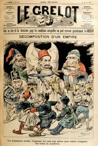 Sterbende Türkei und ausländische Mächte kämpfen um seine Stiefel, Umschlag „Le Grelot“ 21/2/1897