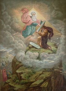 Moses empfängt die Gesetzestafeln von Gott auf dem Berg Sinai