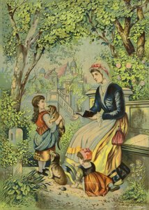 Mutter spielt mit Kindern und Hunden von French School