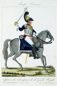 Berittener Offizier der Kürassiere der Königlichen Garde, aus Troupes Francaises, veröffentlicht bei Basset, Paris, um 1790 von French School