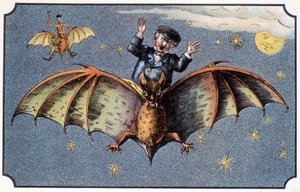 Herr Baboulifiche reitet auf einer Fledermaus im Weltraum - in „Reise zum Mond“