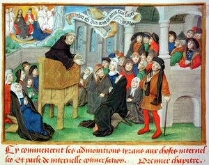Ms.230 fol.57 Mönch predigt über Nachahmung, aus Sermons sur la Passion et Traites Divers von Jean de Gerson (1363-1429)