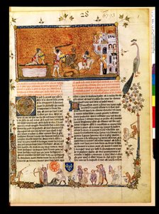 Sir Lancelot überquert die Schwertbrücke, aus dem Roman de Lancelot du Lac, 1344
