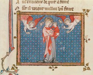 Ms 1044 fol.68v Jungfrau und Kind mit Engeln, die Weihrauchfässer tragen, aus Ovide Moralise, geschrieben von Chretian Legouais von French School