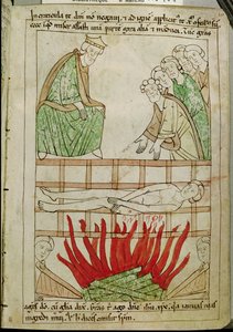 Das Martyrium des heiligen Laurentius im Jahr 258 n. Chr., aus einer Bibel von French School