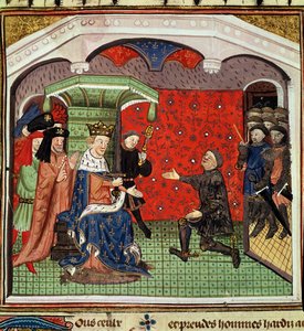 Ms. 1142 fol.4 Bertrand du Guesclin (ca. 1320-80) vor Karl V (1338-80) und seinem Hof von French School