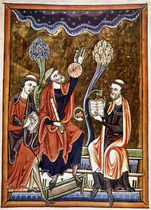 Ms 1186 f.1, Der Astronom, der Schreiber und der Rechner, Faksimile einer Miniatur aus dem Psalter von St. Louis und Blanche de Castile von French School