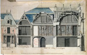 Querschnitt eines Flügels des Schlosses von Versailles, gebaut von Louis Le Vau