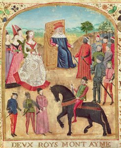 Ms 1335 f.1 Margarete von York wird ihrem zukünftigen Ehemann, Karl dem Kühnen, am 27. Juni 1468 in Damme vorgestellt