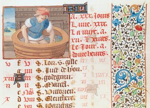 Ms 134 September: Trauben stampfen, aus einem Stundenbuch
