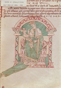 Ms 1408 fol.51 Jungfrau und Kind mit St. Gregor dem Großen (540-604) aus Sermons et Vies de Saints