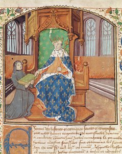 Ms 1468 fol.1 Der Autor bietet sein Buch König Karl VII. an, aus Les Chroniques de Monstrelet von French School